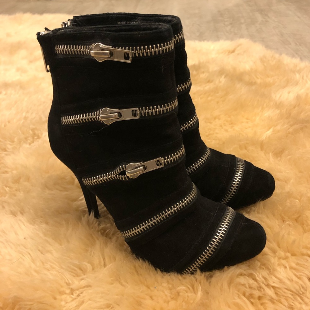 Aldo Black High-Heel Suede Zipper Boots